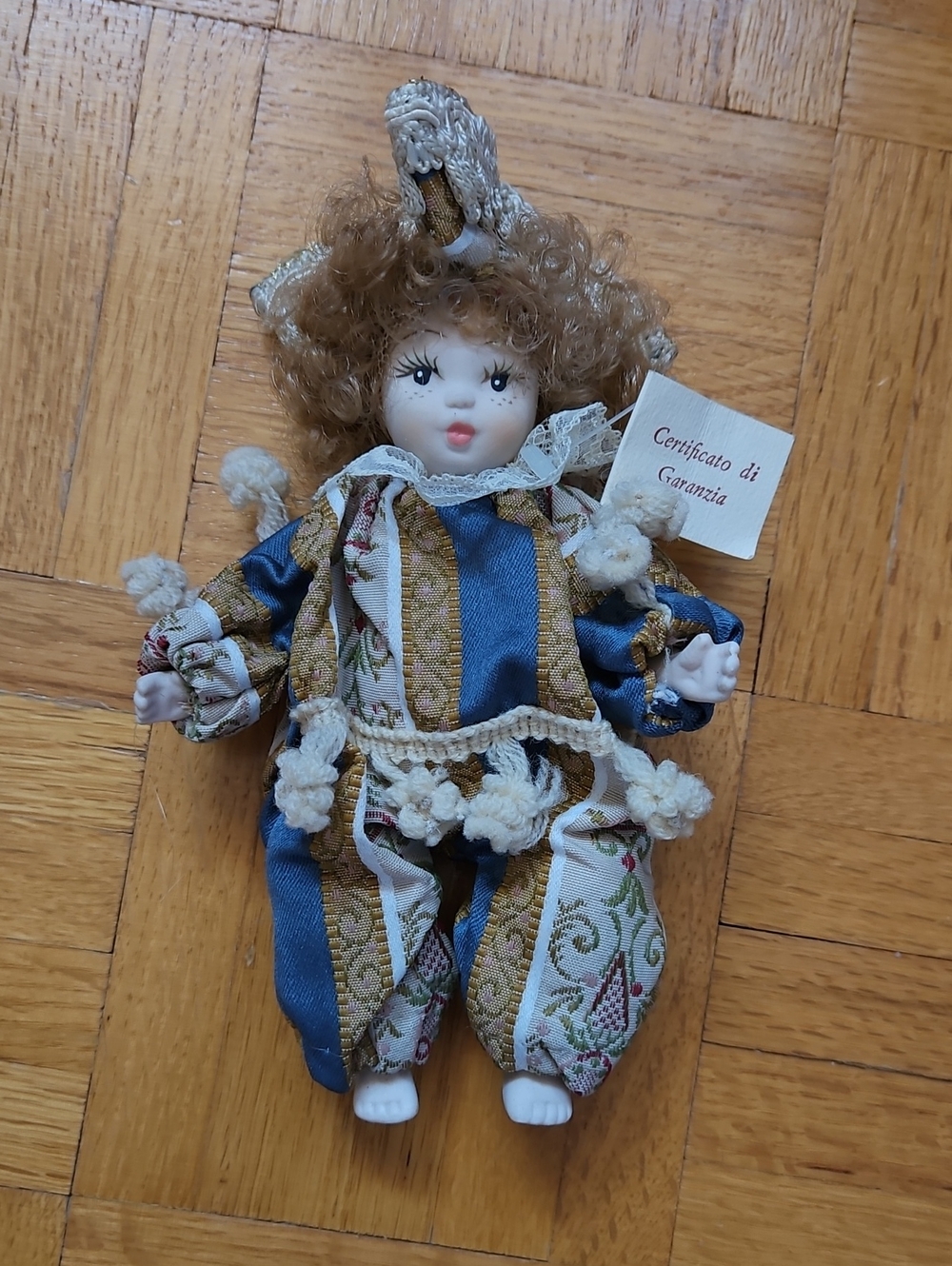 Authentic Porcelain Doll Made In Italy Hand Made Accent in Blue and Gold